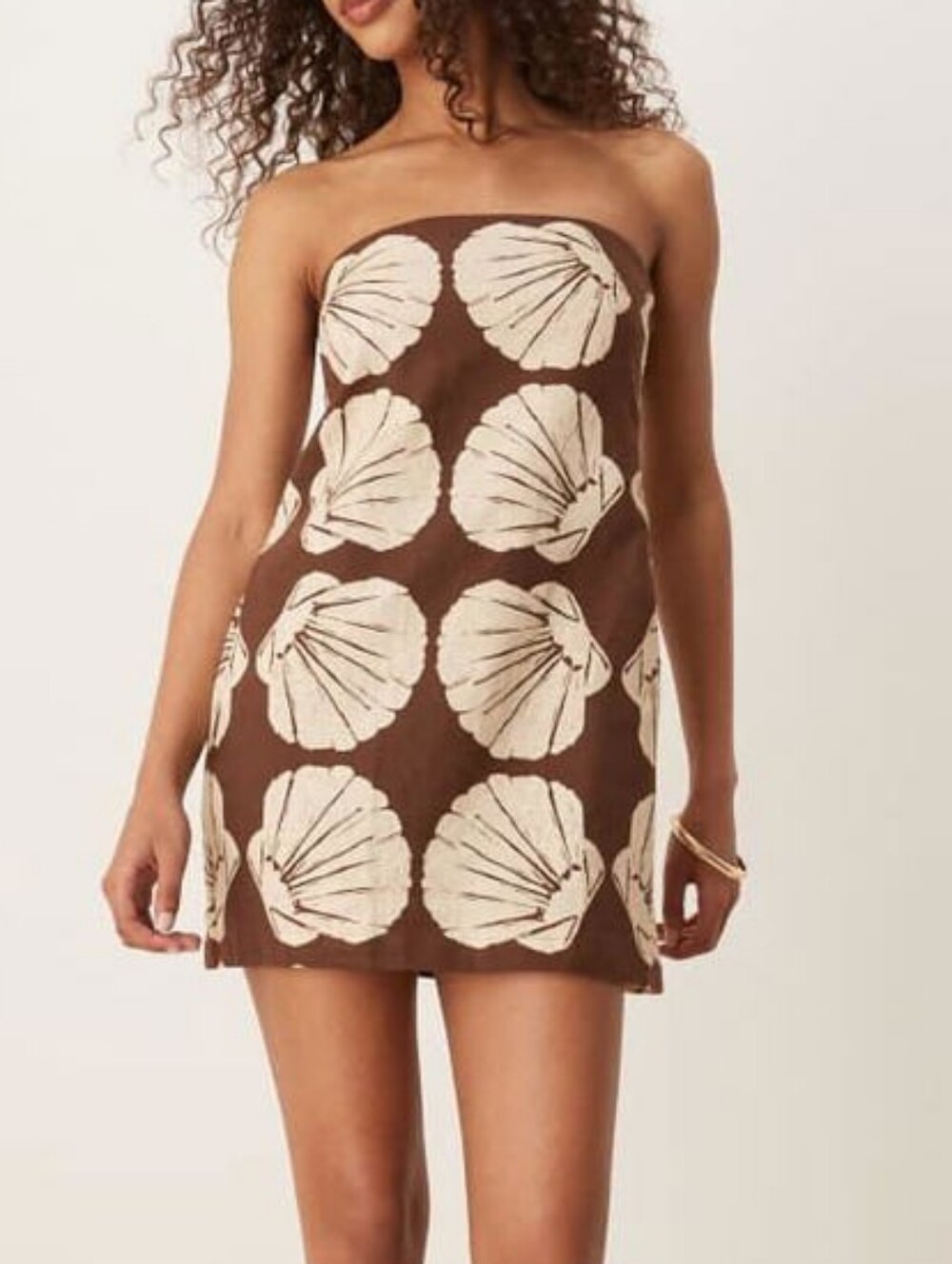 Abercrombie Scarlett Strapless Linen Blend Skort Dress Brown Shell Print XL